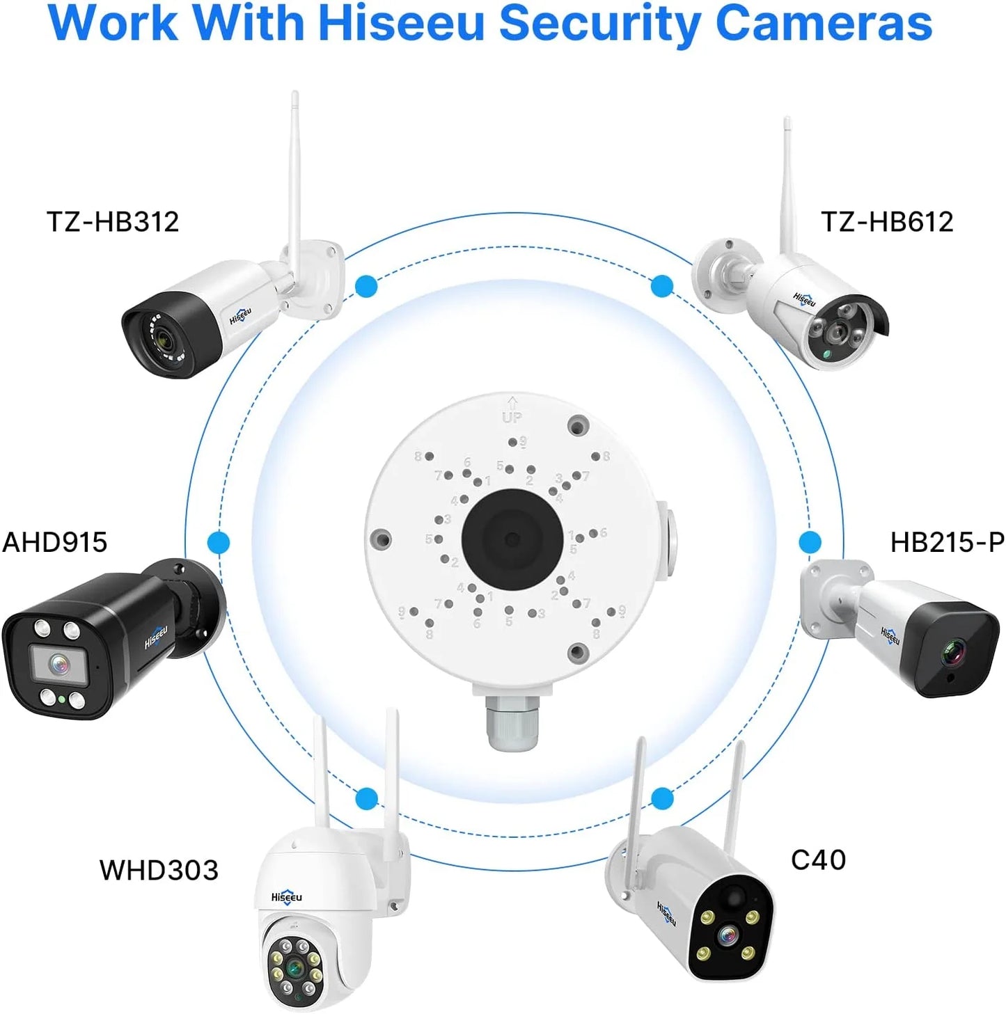 Hiseeu Universal Bullet Security Camera Junction Box, Waterproof/Metal Base/Hide Cables/Wall Ceiling Mount Bracket, Compatible with Security Camera Outdoor Indoor (Dome&Bullet Camera)