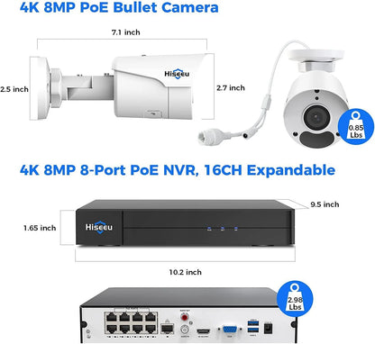 4K 8MP PoE IP Camera IP67 Waterproof WDR Function 100ft Night Vision Work with PoE NVR Outdoor&Indoor