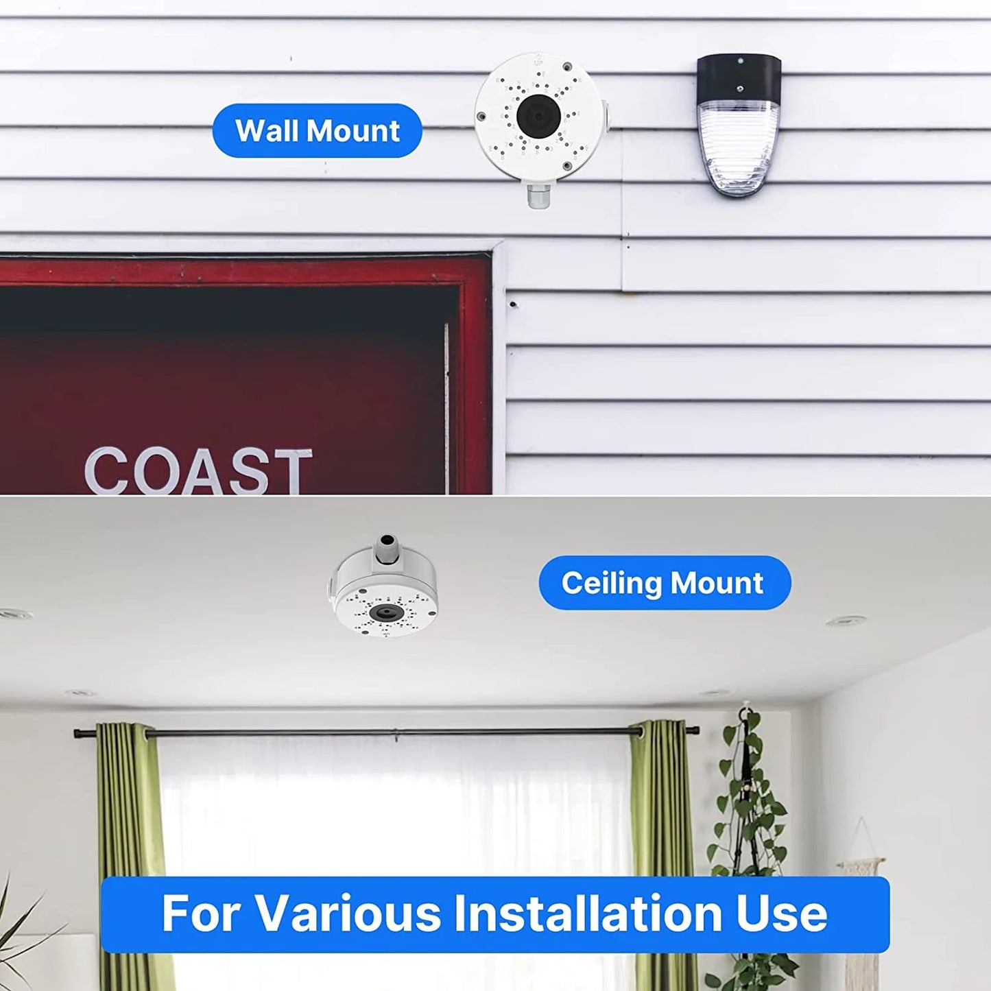 Hiseeu Universal Bullet Security Camera Junction Box, Waterproof/Metal Base/Hide Cables/Wall Ceiling Mount Bracket, Compatible with Security Camera Outdoor Indoor (Dome&Bullet Camera)