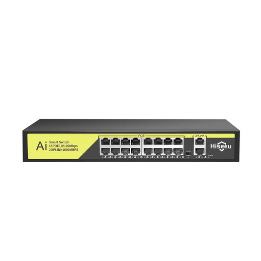 Hiseeu【1000 MBPS】 16 Port PoE Switch + 2 Gigabit Uplink 1000 Mbps