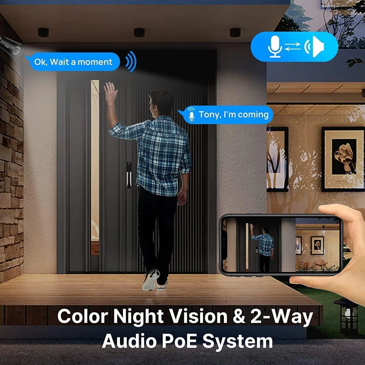 Hiseeu [Spotlight+2 Way Audio] 5MP PoE Security Camera, Compatible PoE Security Camera System NVR Model H5-NVR-P-8