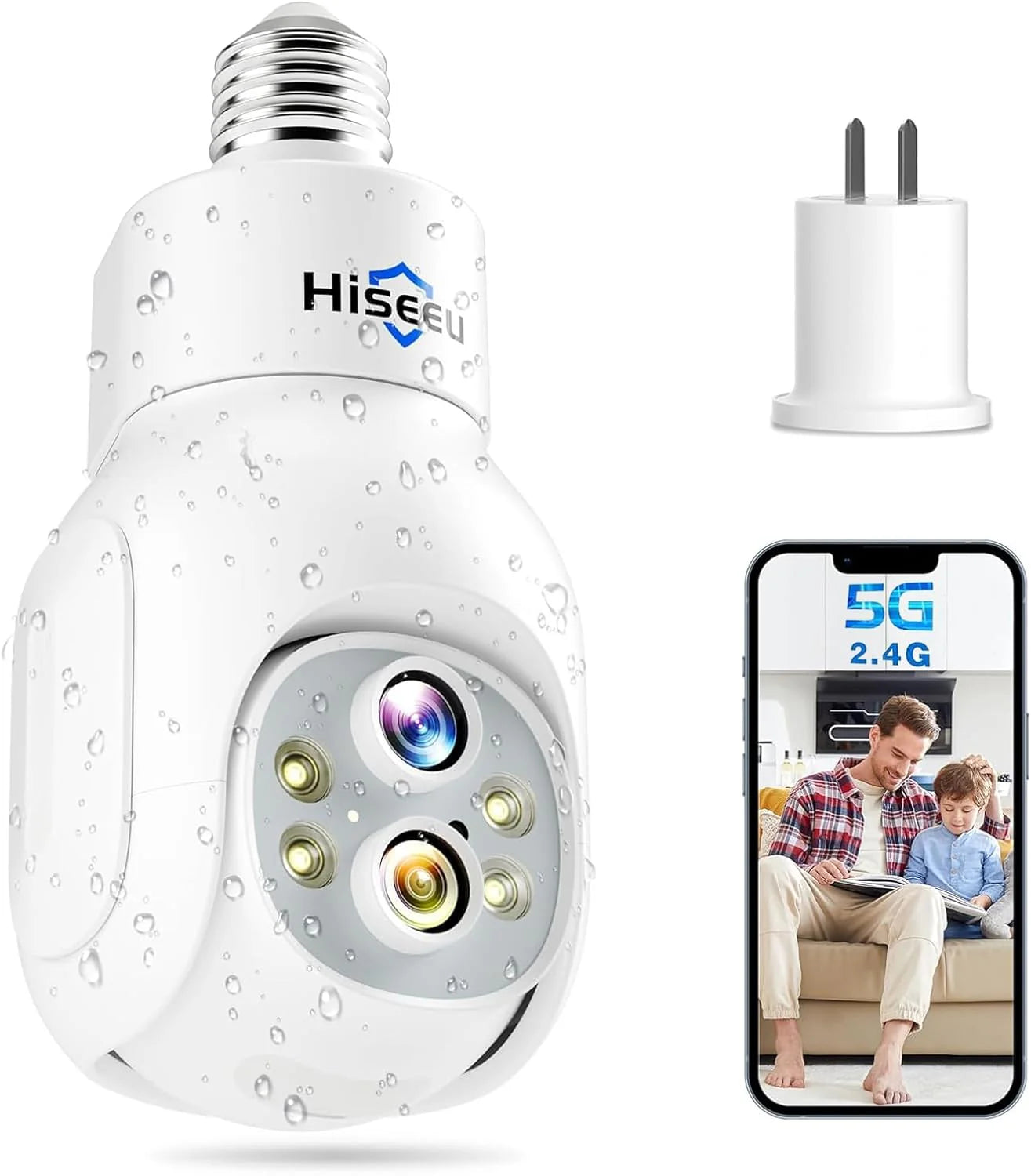 2K Waterproof Wireless 𝟯𝟲𝟬° 𝙑𝙞𝙚𝙬 Light Bulb Camera with 5G&2.4GHz Wi-Fi & No Subscription