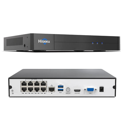 Hiseeu 4K PoE Network Video Recorder NVR, Support 4K/2K/8MP/5MP/3MP/1080P PoE Camera, Free Remote Access, Motion Alarm, 24/7 Recording, Smart Playback, No Hard Disk Drive