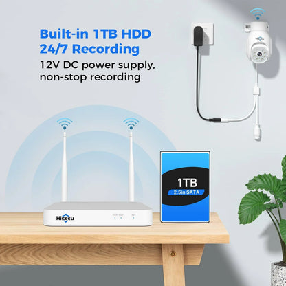 [Wireless, Expandable 10Channels] 5MP PTZ Security Camera System BUILD-IN 1T HDD