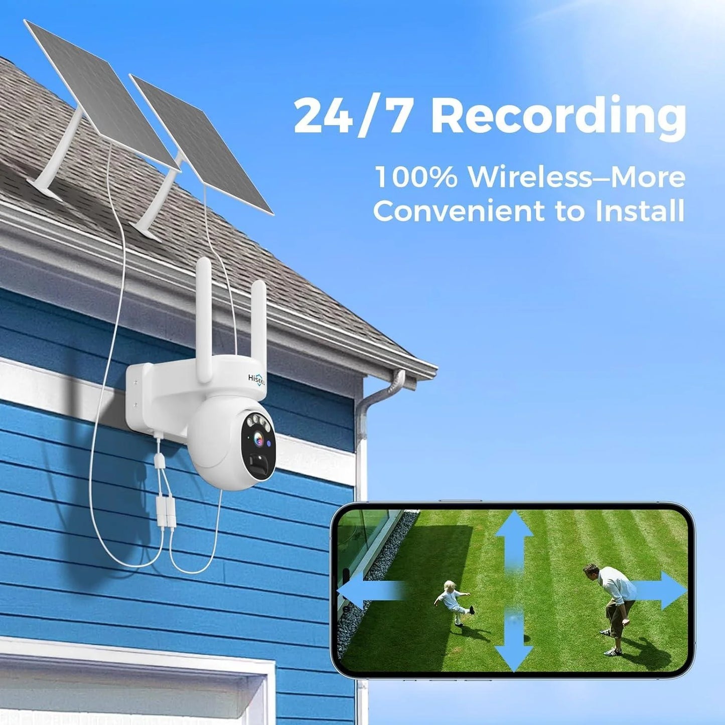 4MP No Monthly Fee PTZ 360° View Solar Wireless Battery Camera WIth Color Night Vision