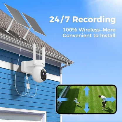 4MP No Monthly Fee PTZ 360° View Solar Wireless Battery Camera WIth Color Night Vision