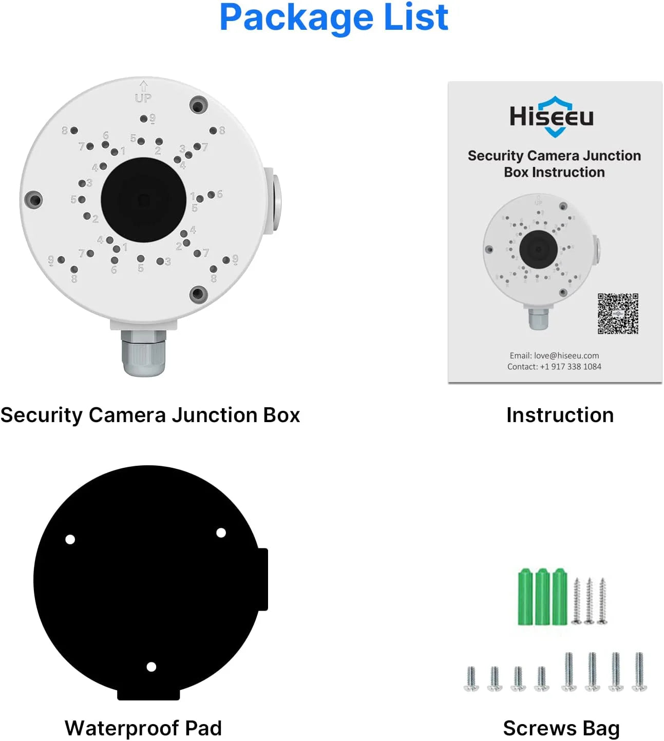 Hiseeu Universal Bullet Security Camera Junction Box, Waterproof/Metal Base/Hide Cables/Wall Ceiling Mount Bracket, Compatible with Security Camera Outdoor Indoor (Dome&Bullet Camera)