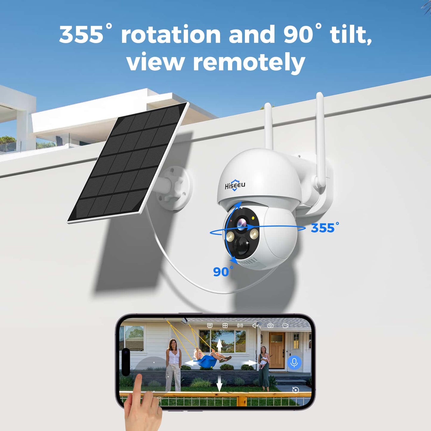 [2.4G&5G WiFi, Expandable 10CH 4K NVR] 4MP Solar-Powered Wireless Security PTZ Camera System BUILD-IN HDD