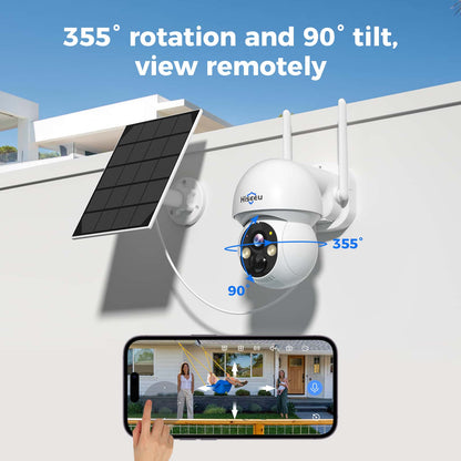 [2.4G&5G WiFi, Expandable 10CH 4K NVR] 4MP Solar-Powered Wireless Security PTZ Camera System BUILD-IN HDD