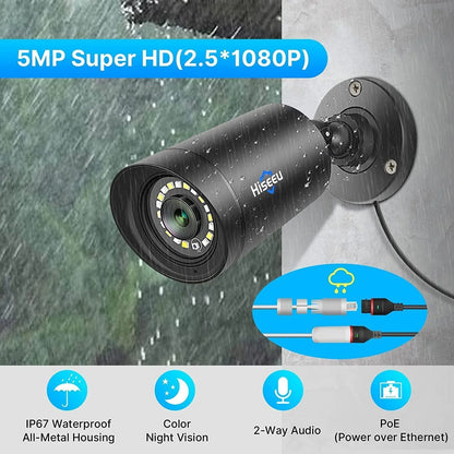 Hiseeu [Spotlight+2 Way Audio] 5MP PoE Security Camera, Compatible PoE Security Camera System NVR Model H5-NVR-P-8