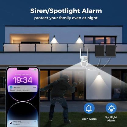 4MP No Monthly Fee PTZ 360° View Solar Wireless Battery Camera WIth Color Night Vision