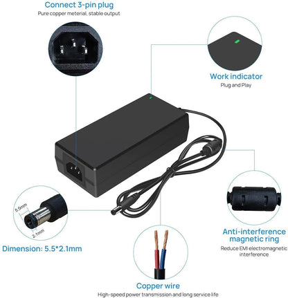 Hiseeu DC 52V 2.5A Power Adapter, AC 100-240V to DC 52V 2.5A Power Cord
