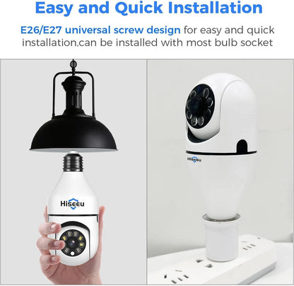 2K Wireless 𝟯𝟲𝟬° 𝙑𝙞𝙚𝙬 Light Bulb Camera with 5G&2.4GHz Wi-Fi & No Subscription
