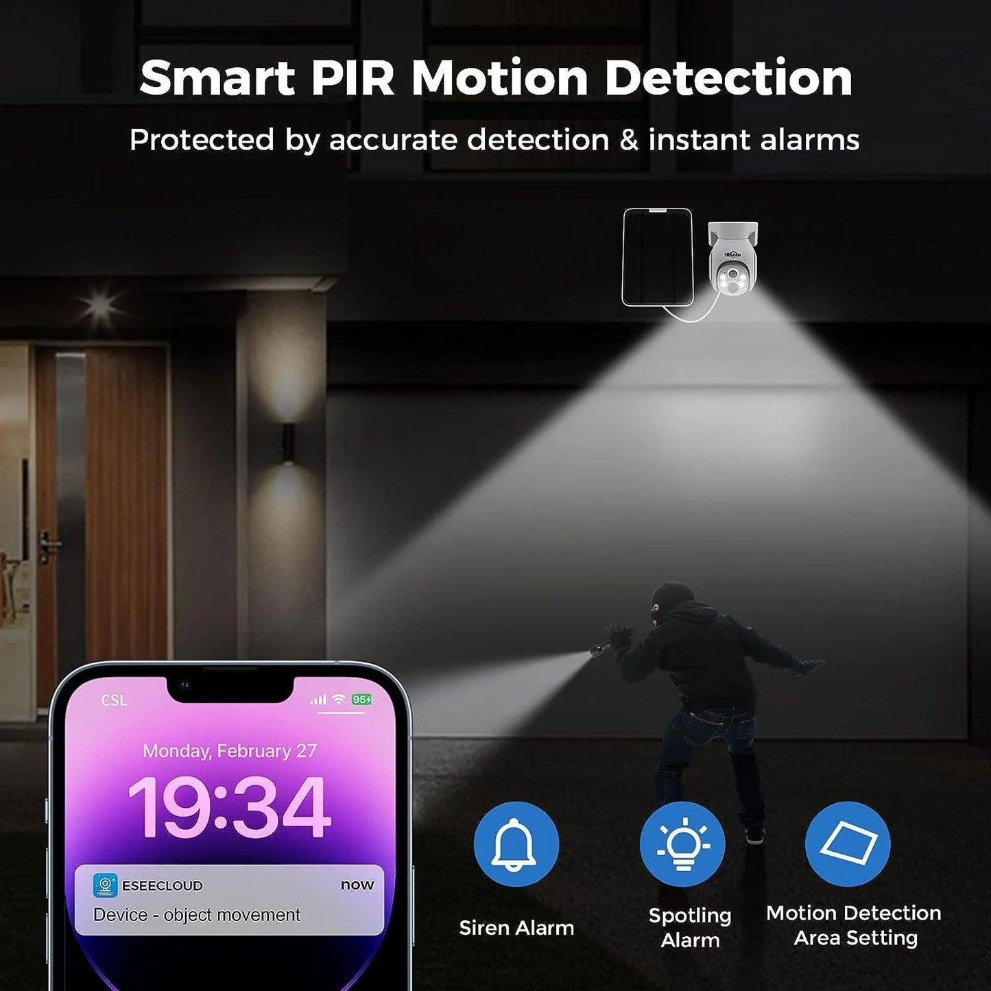 4MP Solar PTZ 360° View Wireless Battery Camera WIth No Monthly Fee Color Night Vision