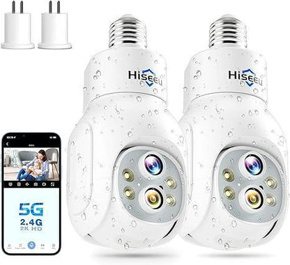 2K Waterproof Wireless 𝟯𝟲𝟬° 𝙑𝙞𝙚𝙬 Light Bulb Camera with 5G&2.4GHz Wi-Fi & No Subscription