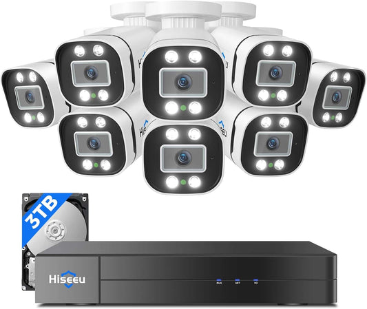 [Wired, 7/24 Recording, Expandable 8Channels 100ft 3K DVR] 5MP AHD Analog Bullet Security Camera H. 265 DVR System BUILD-IN 3TB HDD with Smart Dual Light