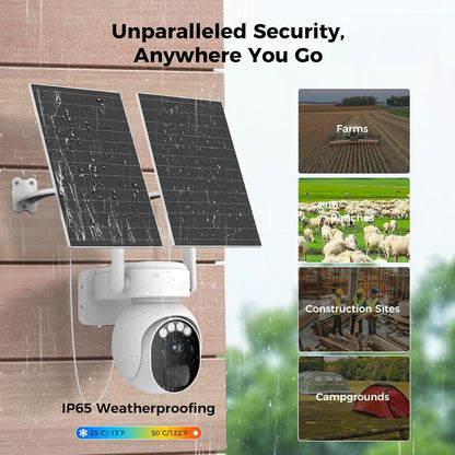 2K 4MP No WiFi 24/7 Recording 4G Cellular Wireless Solar Camera PTZ 𝟯𝟲𝟬° 𝙑𝙞𝙚𝙬 With 64G SD & SIM Card