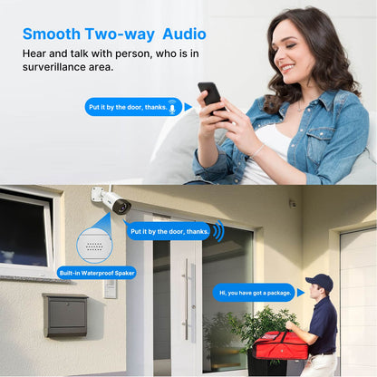 [Wireless Pro with 12" LCD Monitor, Expandable 10Channels 4K NVR] 5MP Wireless Security Camera System BUILD-IN 3TB HDD With Two Way Audio