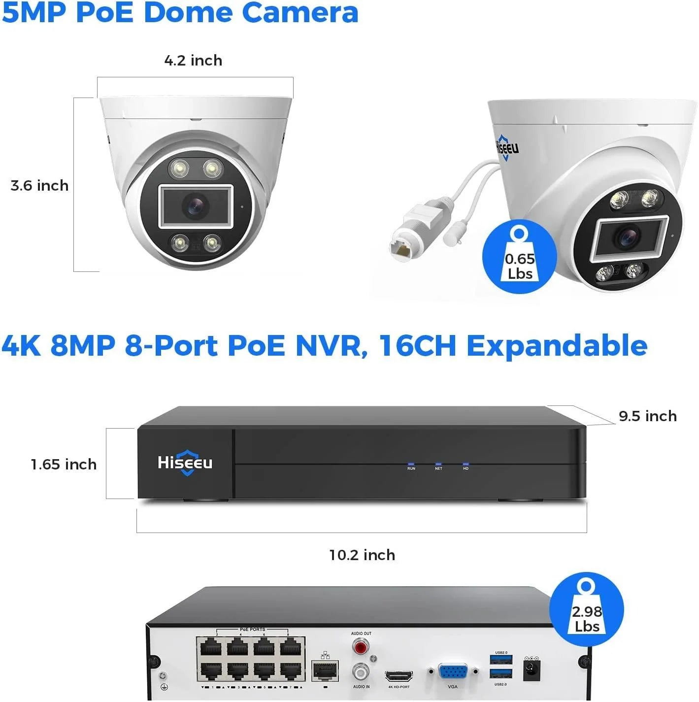 Wired 5MP IP67 Waterproof PoE Dome IP Security Camera with Two-Way Audio