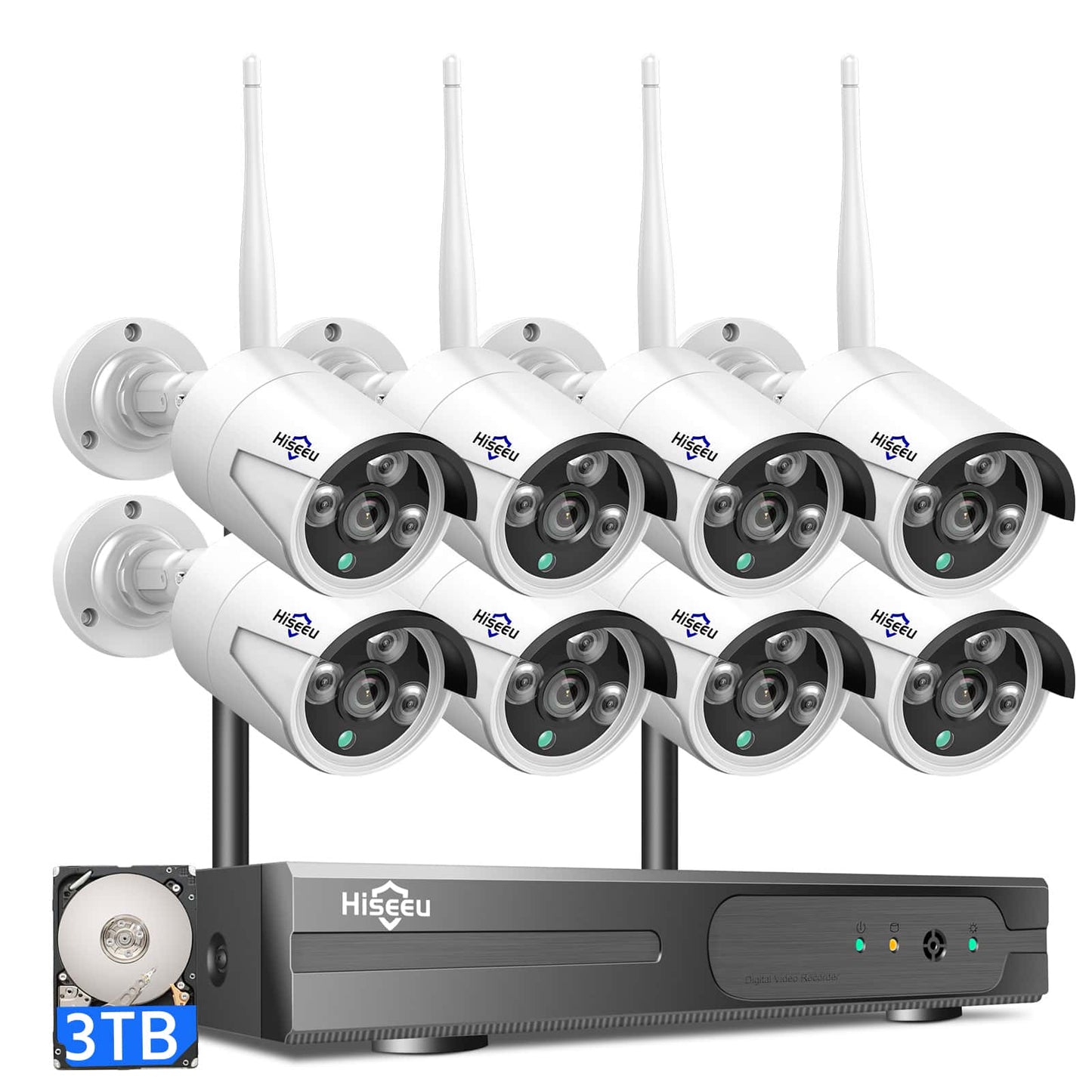 [Wireless Pro, 100ft Range, Expandable 16Channels 4K NVR] 2k 3MP Wireless Security Camera System BUILD-IN HDD