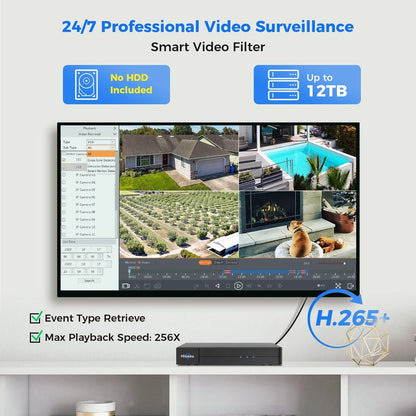 Hiseeu 4K PoE Network Video Recorder NVR, Support 4K/2K/8MP/5MP/3MP/1080P PoE Camera, Free Remote Access, Motion Alarm, 24/7 Recording, Smart Playback, No Hard Disk Drive