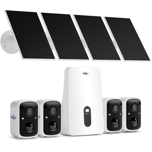 [AI Motion Detection, Expandable 10CH, 2.4G & 5G WiFi] 4MP Wireless Solar-Powered Security Cameras System with 64G SD Card