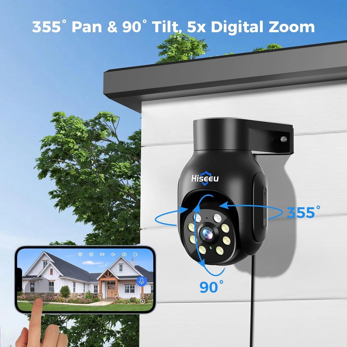 5MP PTZ 𝟯𝟲𝟬° 𝙑𝙞𝙚𝙬 WiFi Security Camera Outdoor Work with Echo Show（Black）
