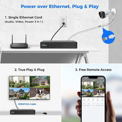 [Wired PoE, Free Motion Alerts, Expandable 16 Channels 4K NVR] 5MP IP PoE Bullet Security Camera System BUILD-IN HDD With IP67 Waterproof