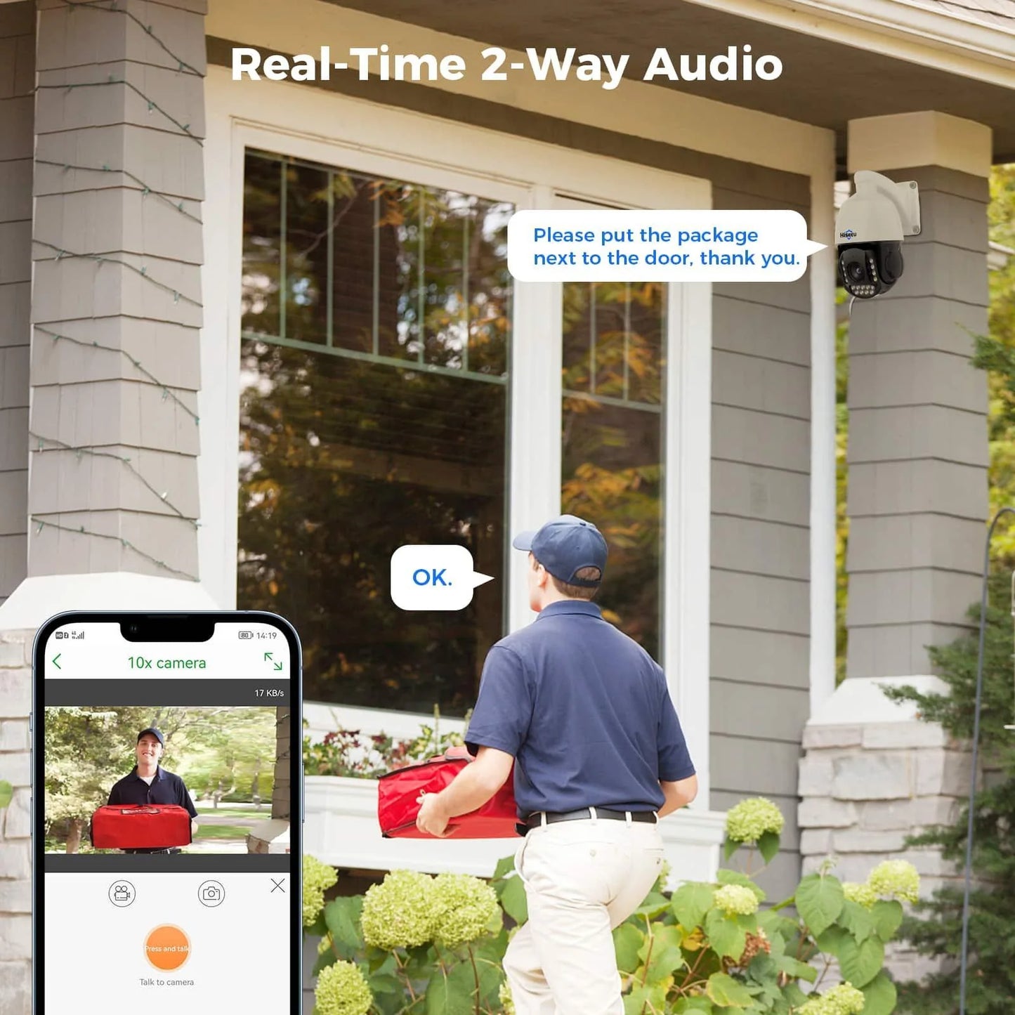 Wired 360°&30X Optical Zoom 5MP 4K PoE PTZ Security Camera with Two-Way Audio