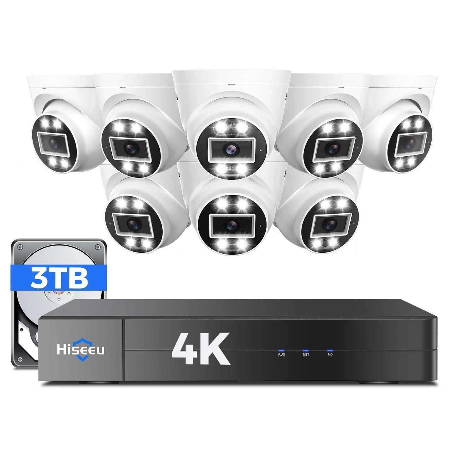 [Wired PoE, Human/Vehicle Detect, Expandable 16 Channels 4K NVR] 5MP Dome PoE Security Camera System BUILD-IN 3TB HDD