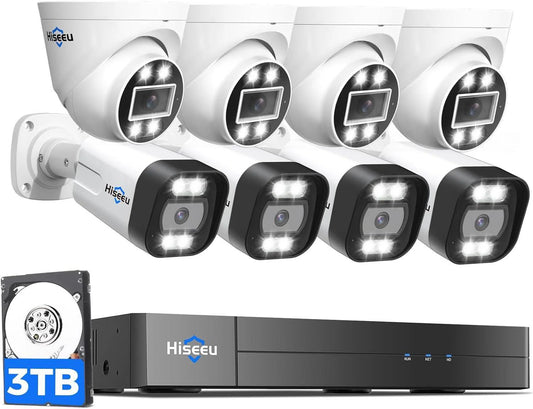[2-Way Audio+121°Wide Angle] Hiseeu 8Pcs 5MP IP Wired Security Cameras NVR 16CH PoE Security Camera System With 3TB HDD