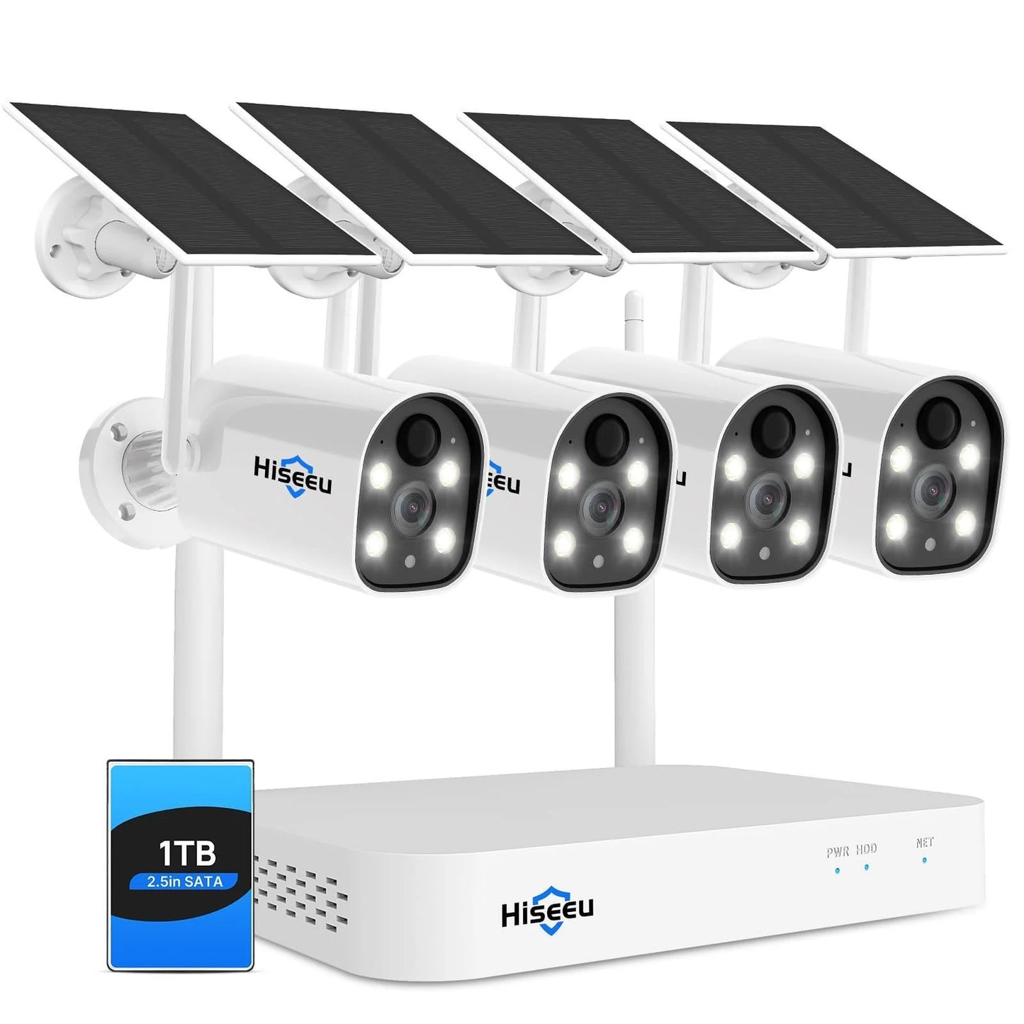 [AI Human Detection,Expandable 10CH 4K NVR] 4MP Solar Wireless Security Camera System BUILD-IN 1T HDD
