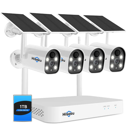[AI Human Detection,Expandable 10CH 4K NVR] 4MP Solar Wireless Security Camera System BUILD-IN 1T HDD