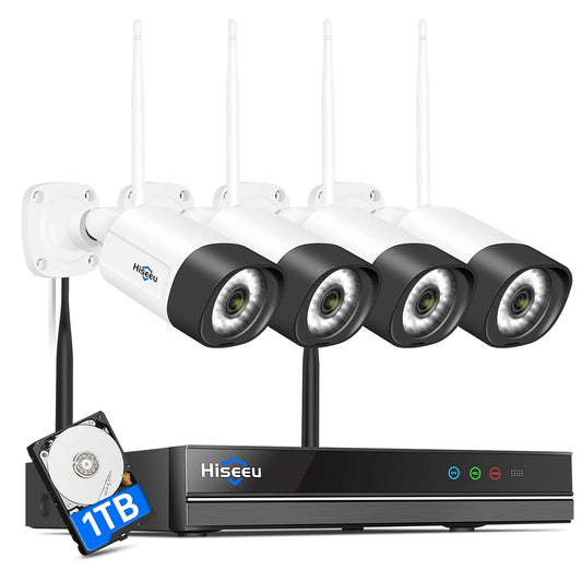 [Up to 65ft HD Night Vision, Expandable 10 Channels NVR] 2K 3MP Wireless Security Camera System BUILD-IN HDD