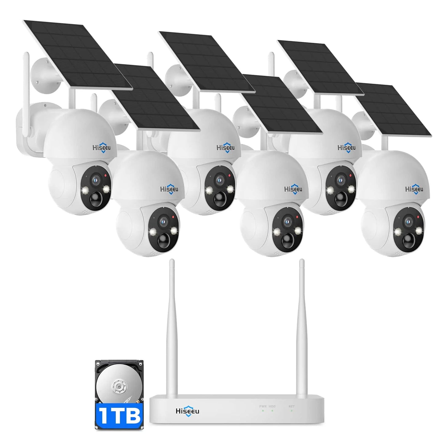[2.4G&5G WiFi, Expandable 10CH 4K NVR] 4MP Solar-Powered Wireless Security PTZ Camera System BUILD-IN HDD