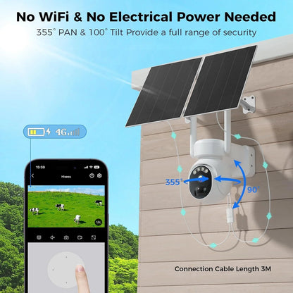 2K 4MP No WiFi 24/7 Recording 4G Cellular Wireless Solar Camera PTZ 𝟯𝟲𝟬° 𝙑𝙞𝙚𝙬 With 64G SD & SIM Card
