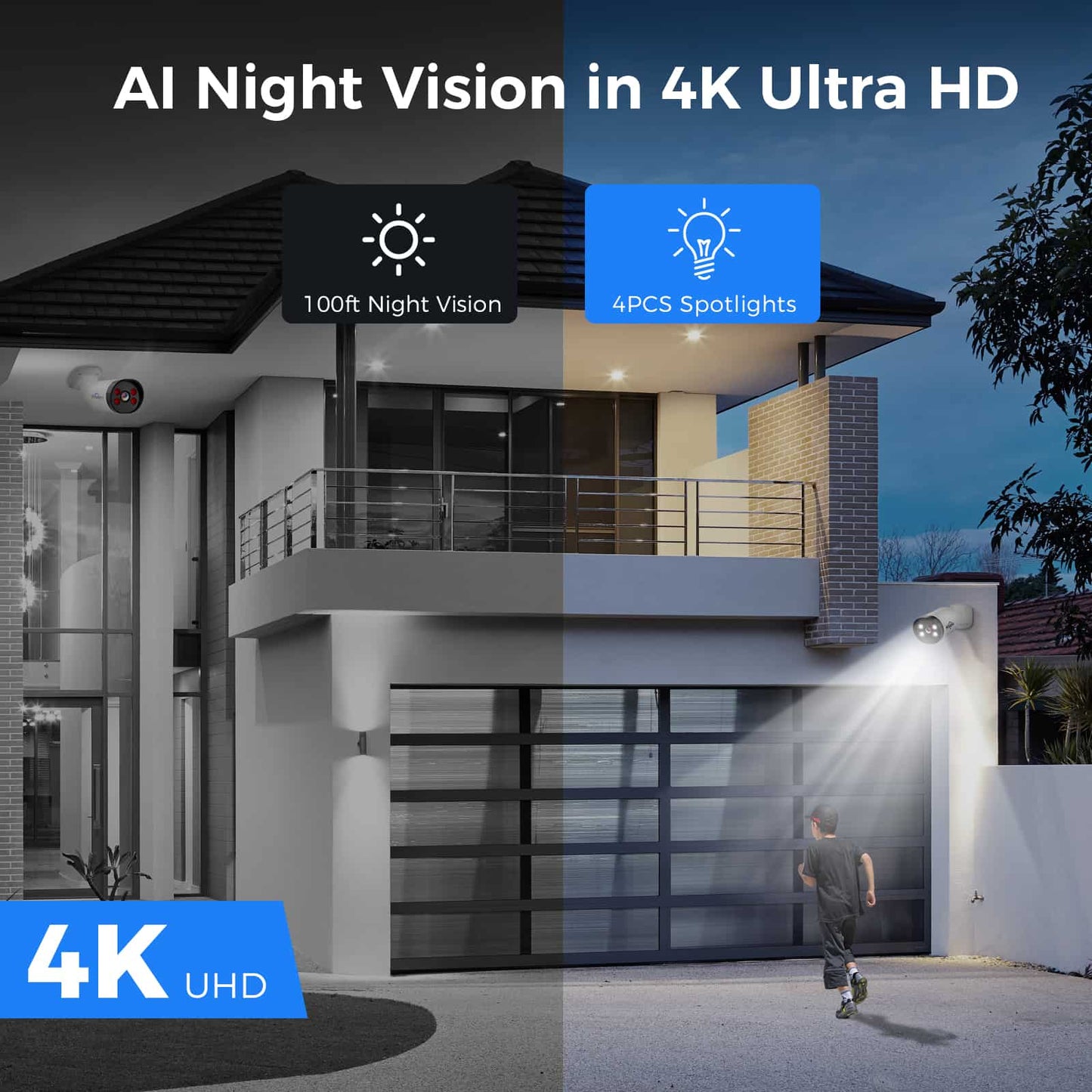 [Wired, Al Human/Vehicle Detection, Expandable 8Channels 100ft 4K DVR] 8MP AHD Wired Analog Security Camera BUILD-IN 3TB HDD Smart Dual Light
