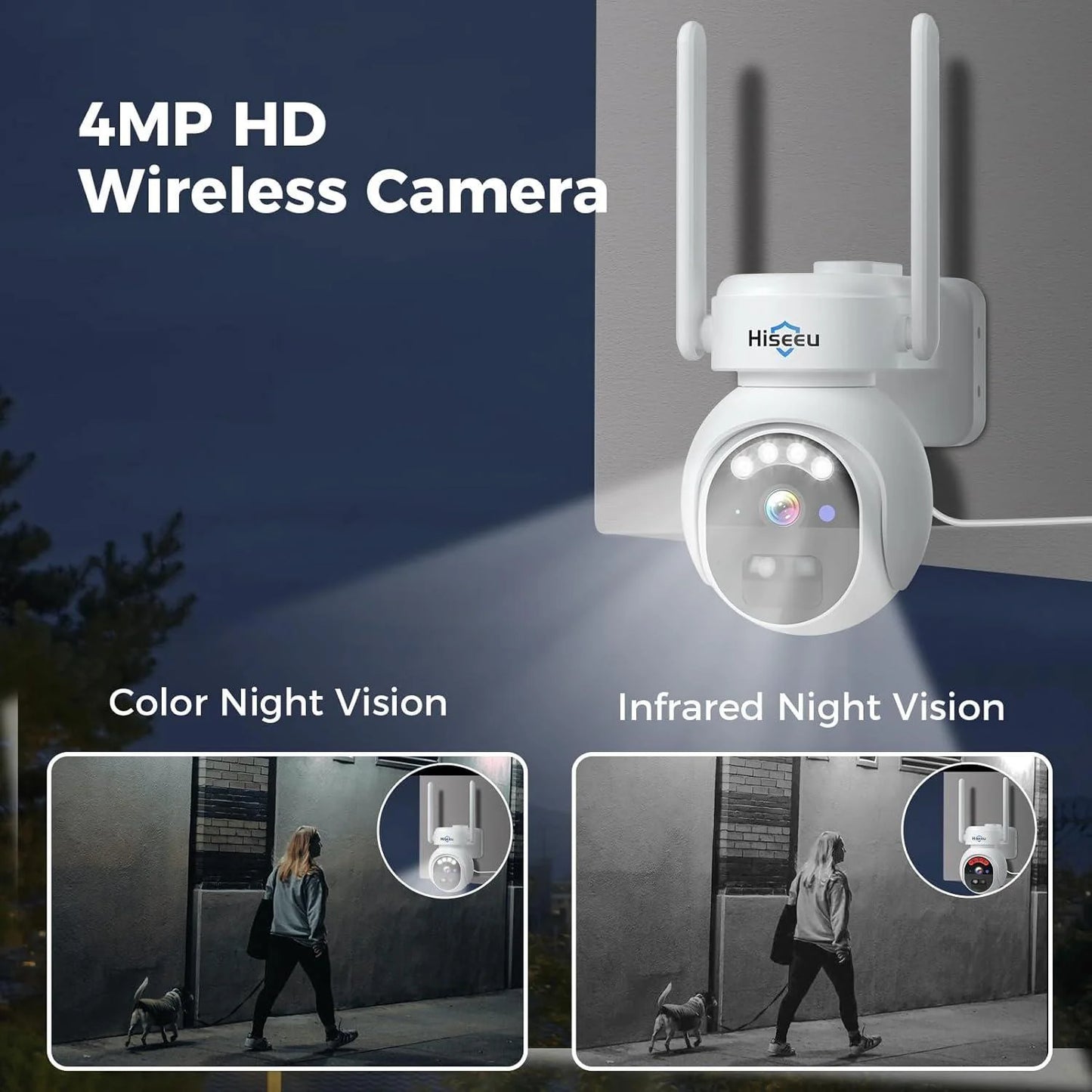 4MP No Monthly Fee PTZ 360° View Solar Wireless Battery Camera WIth Color Night Vision