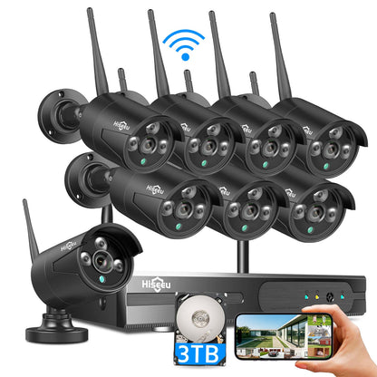 [Wireless Pro, 100ft Range, Expandable 16Channels 4K NVR] 5MP Wireless Security Camera System BUILD-IN 3T HDD【Black】