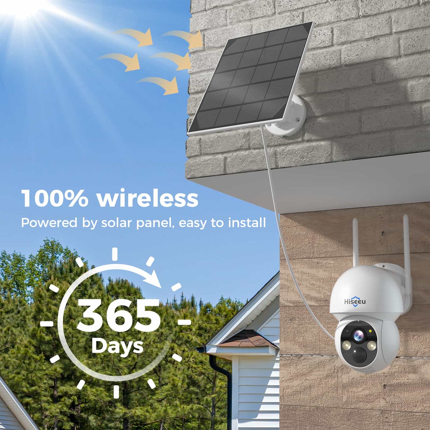 [2.4G&5G WiFi, Expandable 10CH 4K NVR] 4MP Solar-Powered Wireless Security PTZ Camera System BUILD-IN HDD