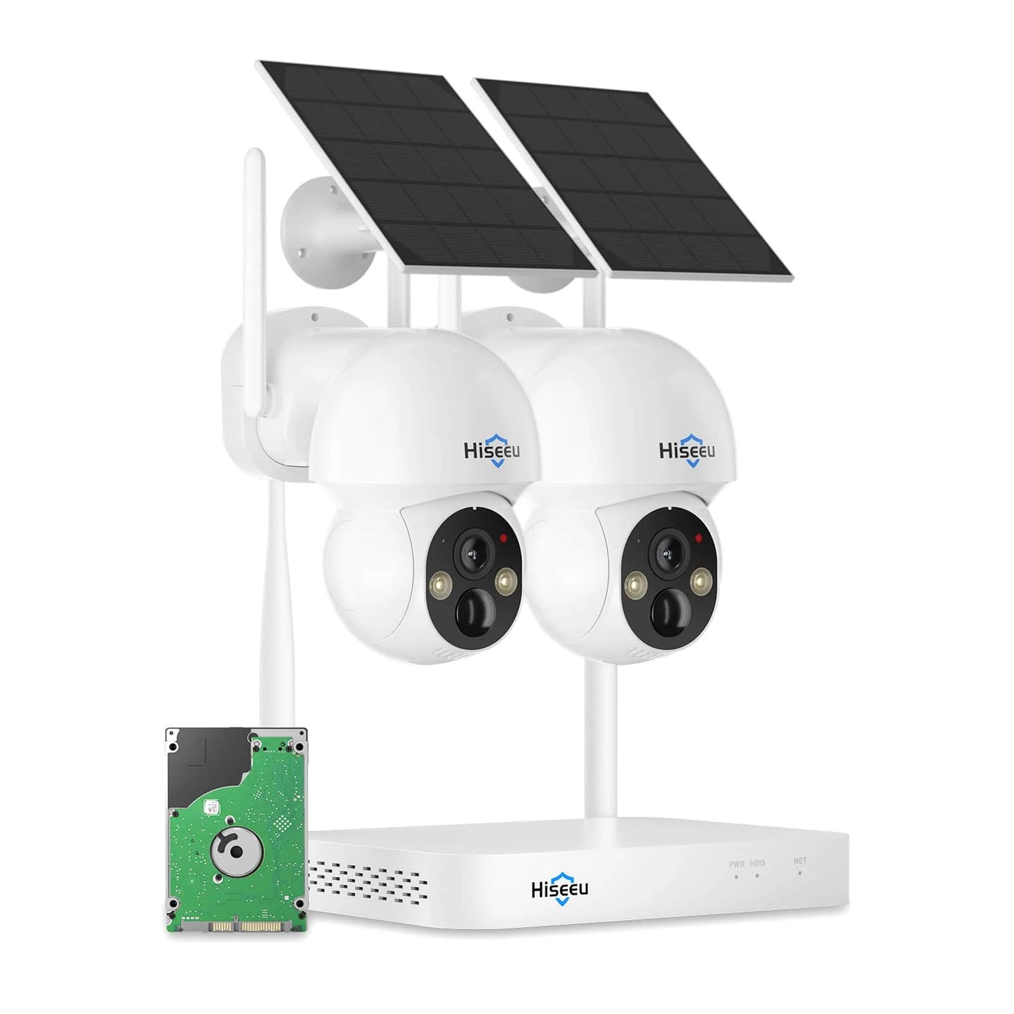 [2.4G&5G WiFi, Expandable 10CH 4K NVR] 4MP Solar-Powered Wireless Security PTZ Camera System BUILD-IN HDD