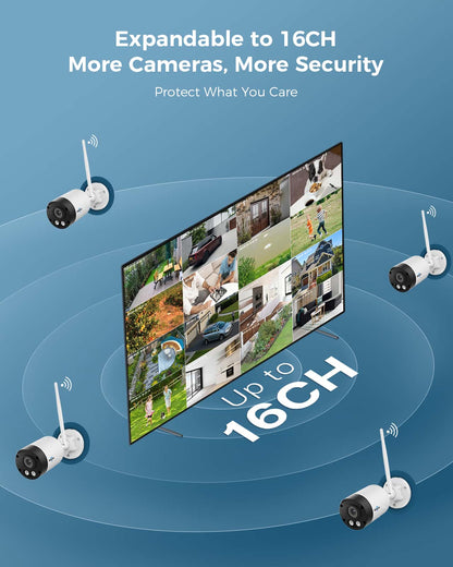 [Wireless 5G/2.4G WiFi-Pro, Expandable 10Channels 4K 10" LCD Monitor NVR] 8MP Wireless Security Camera System BUILD-IN 1TB HDD