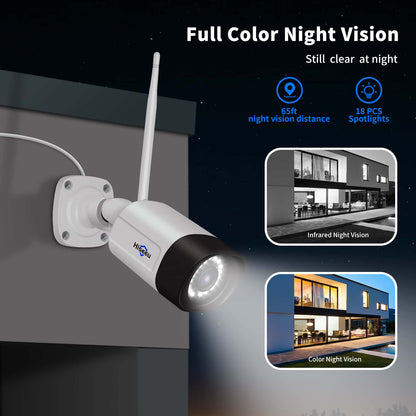 [Up to 65ft HD Night Vision, Expandable 10 Channels NVR] 2K 3MP Wireless Security Camera System BUILD-IN HDD