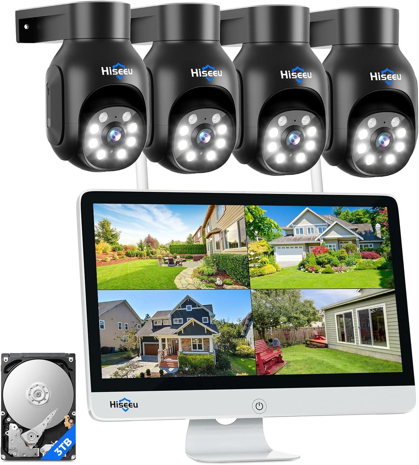 [Wireless , Expandable 10Channels 15" LCD Monitor NVR] 5MP PTZ Security Camera System BUILD-IN 3T HDD