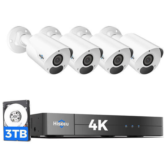 [Wired PoE, IP67 Waterproof, Expandable 16 Channels 4K NVR] 8MP PoE Bullet IP Network Camera System BUILD-IN 3TB HDD with 100ft Night Vision