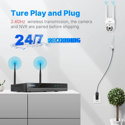 [Wireless Pro,  AI Human Detection,Expandable 16Channels 4K NVR] 5MP PTZ Wireless Security Camera System BUILD-IN 1T HDD With Two Way Audio
