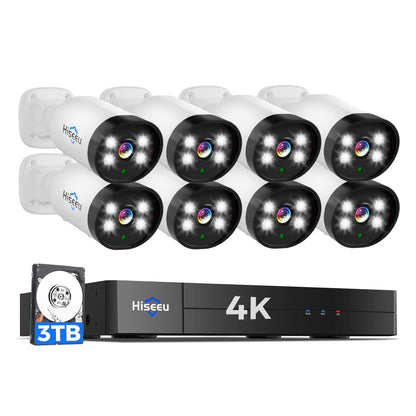 [Wired, Al Human/Vehicle Detection, Expandable 8Channels 100ft 4K DVR] 8MP AHD Wired Analog Security Camera BUILD-IN 3TB HDD Smart Dual Light