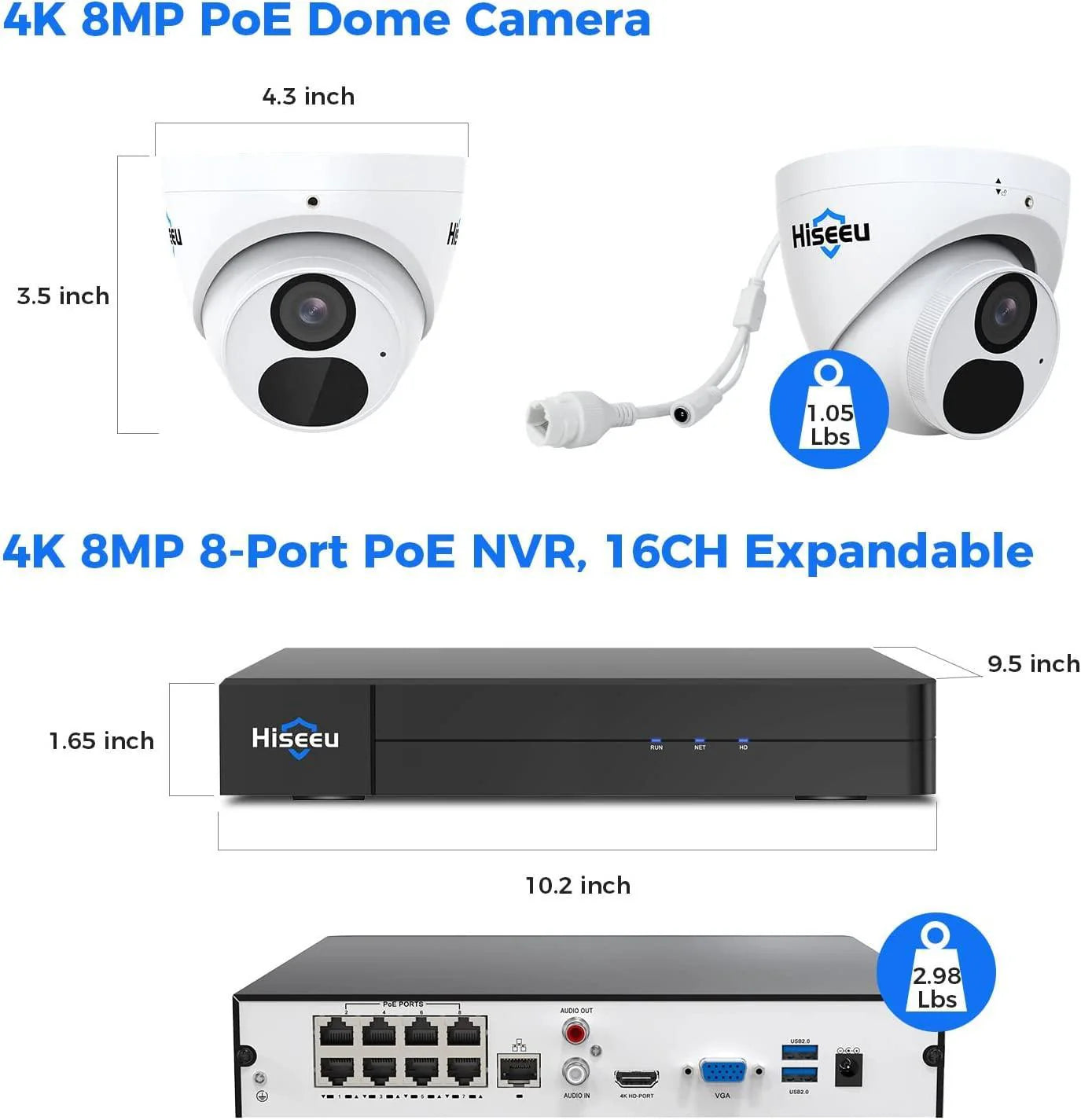 [Wired PoE, 121°Wide Angle Expandable 16 Channels 4K NVR] 8MP PoE Security Camera System BUILD-IN 3TB HDD with 100ft Night Vision