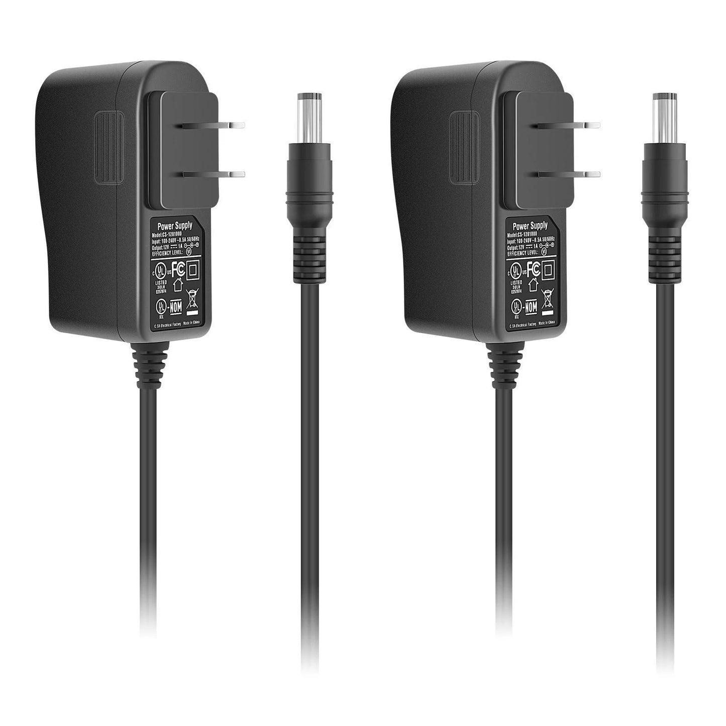 Hiseeu AC 100-240V to DC 12V 1A 1000mA 12W Power Supply 5.5 x 2.1mm FCC 10 Feet Cable Power Supply (12V-1000mA) Power Adapter for Security Cameras