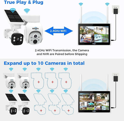 [Wireless , Expandable 10Channels 10in"Monitor 4K NVR] 4MP PTZ Dome + Bullet Security Camera System BUILD-IN 1T HDD